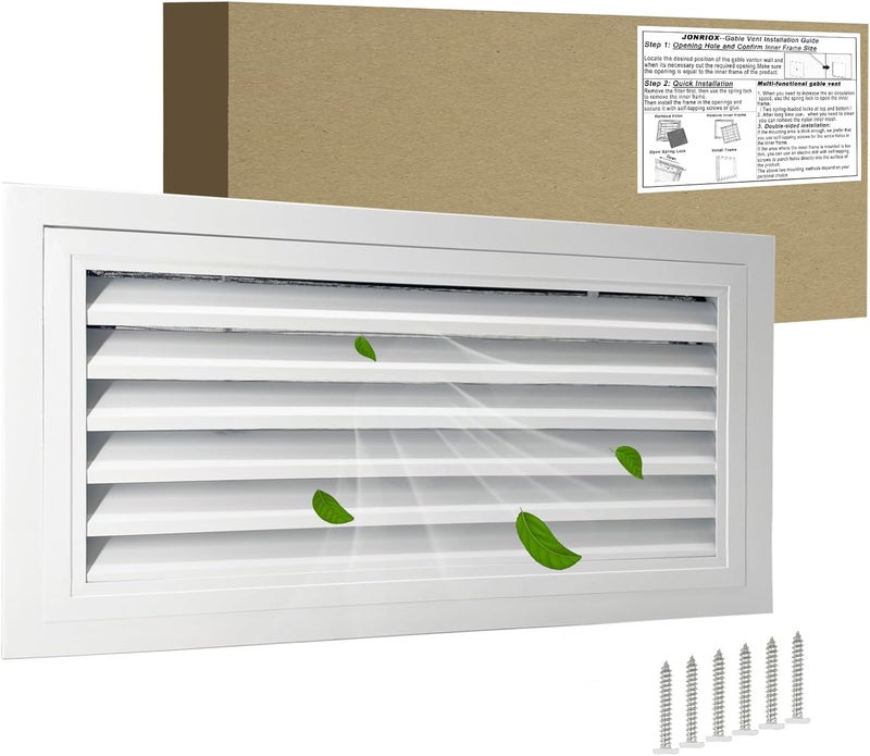 JONRIOX 22"*12" Gable Vent,Aluminum Alloy Wall Vent Shed Vents,with Removable Strainer and 180 Degree Opening Angle.Ideal for Attic,Shed,Garage,Play House,Coop.[Inside Dimensions:20"w X 10"h]-White 1 Pack - Image 1